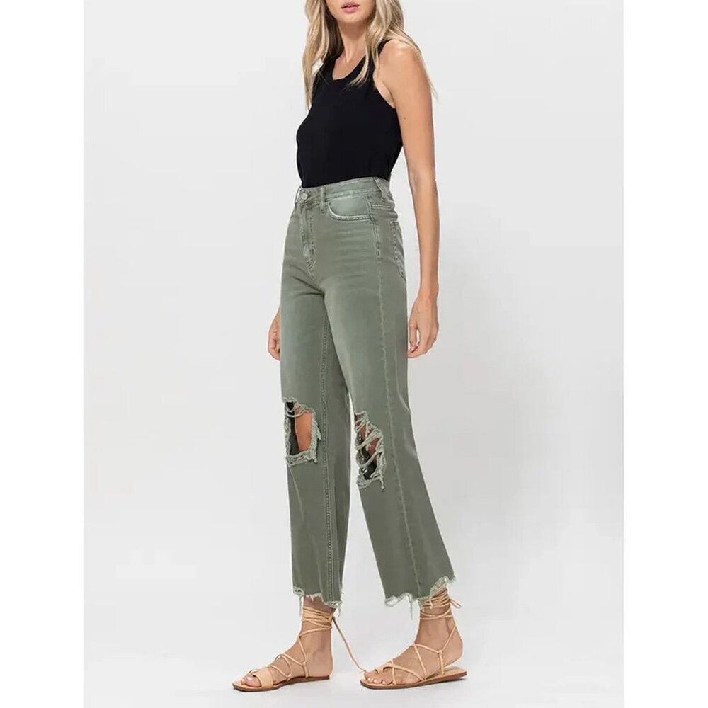VERVET BY FLYING MONKEY Olive Green Flare Wide Leg Jeans - Picture 10 of 11